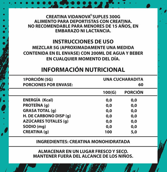 Creatina PRO Monohidratada Micronizada 300g - Vidanova® Suples