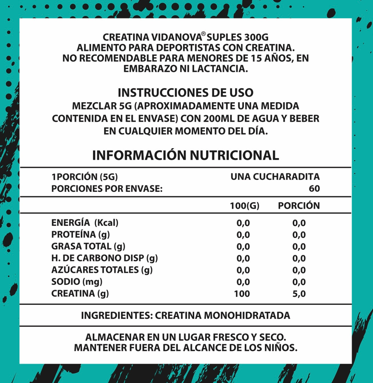 Creatina PRO Monohidratada Micronizada 300g - Vidanova® Suples