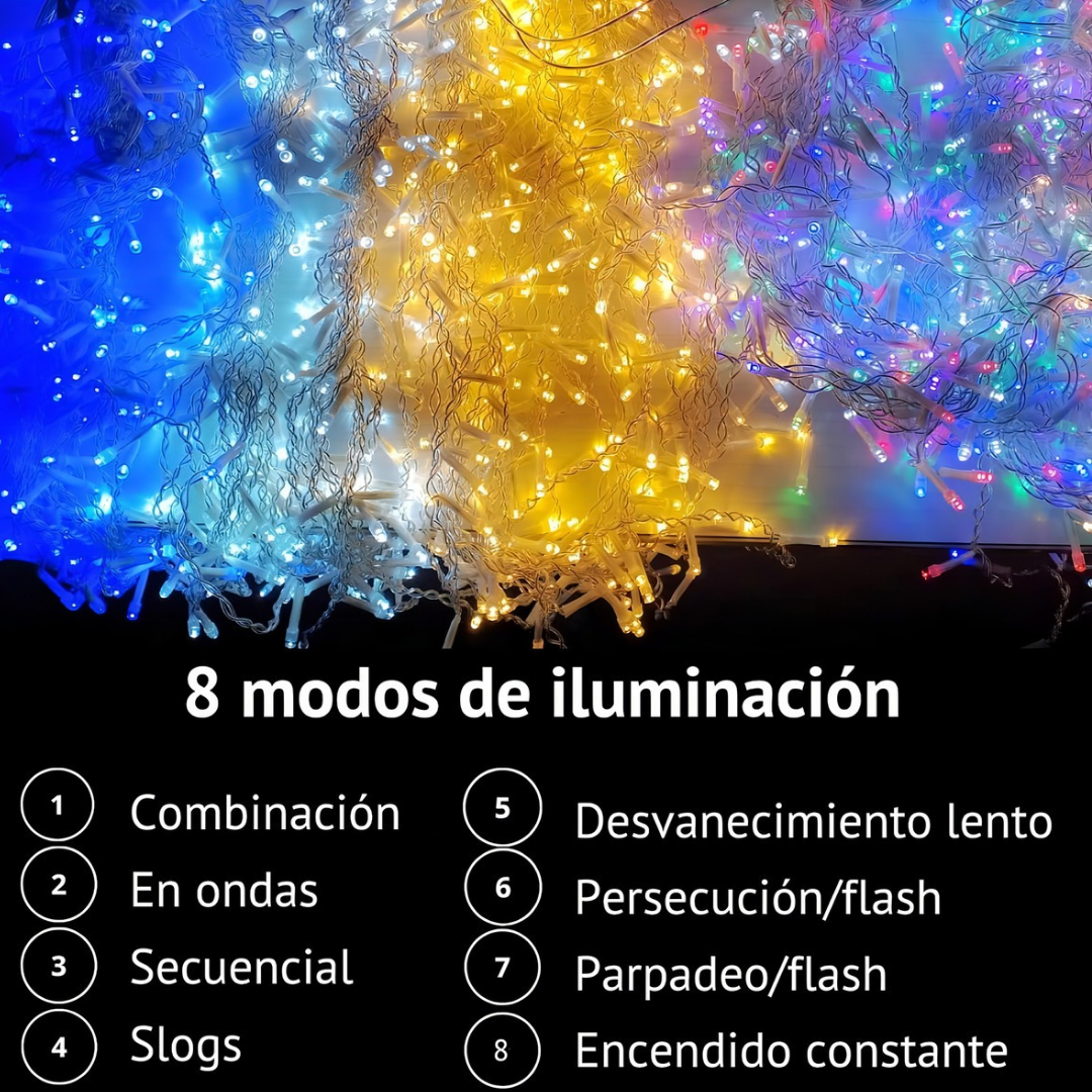 Luces Cascada Navideñas Carga Solar
